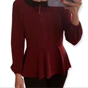 Karl Lagerfeld Maroon Peplum Blouse